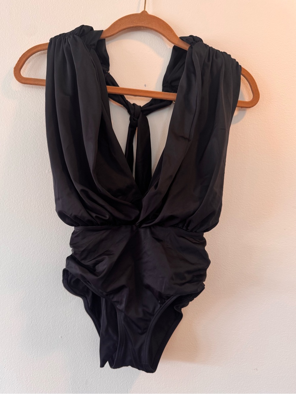 We Are HAH One Piece Swimsuit Size XS Black Plunge Halter Ruched Convertible NEW